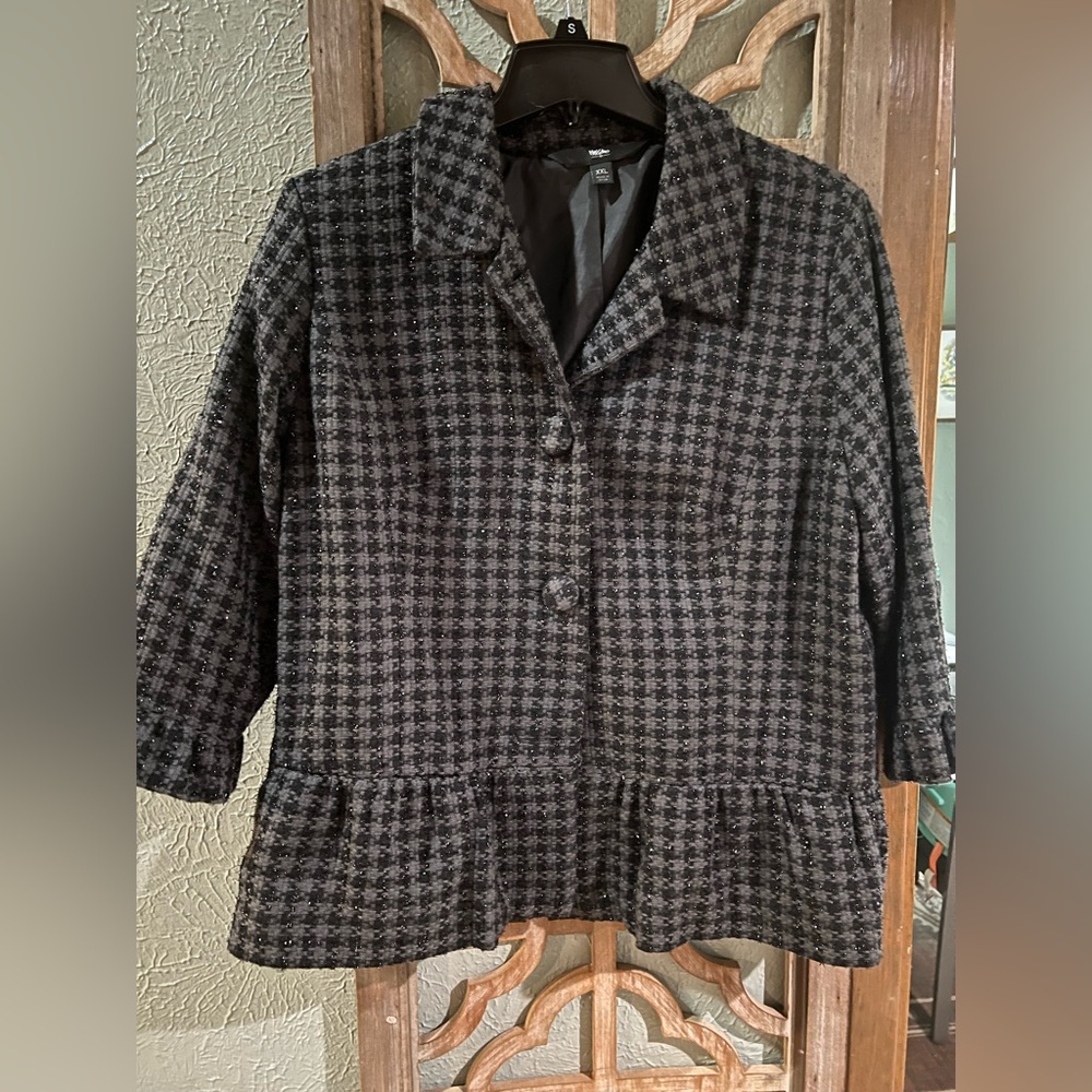 Mossimo Grey/Black Houndstooth Ruffle Blazer